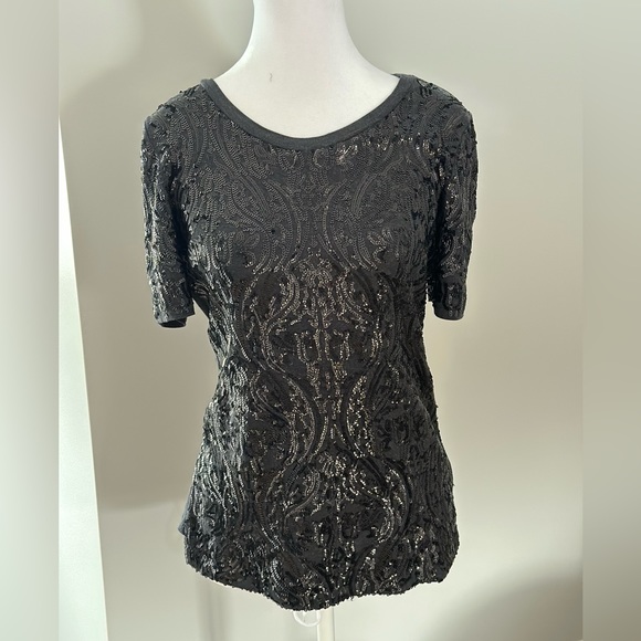 Tory Burch Stretchy Sequin T-Shirt - Picture 2 of 4